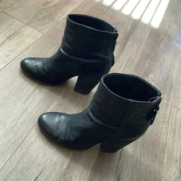 [7.5][W]Rag & Bone Newbury Nubuck Black Leather Heeled  Ankle Boots - Picture 2 of 11